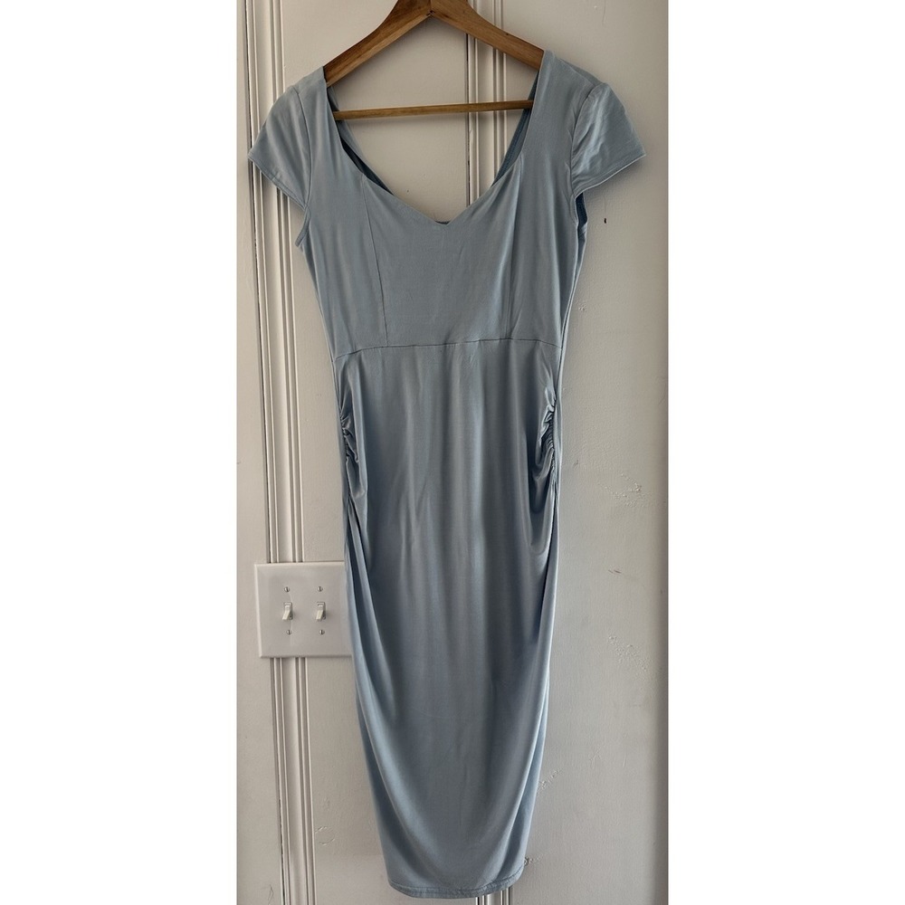ASOS Maternity Soft Blue Ruched Midi Dress Minimalist Bodycon Size‎ 8